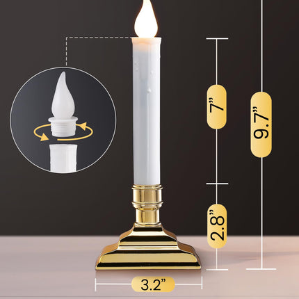 SURAIELEC 4 Pack Battery Operated Window Candles with Timer, Window Candle Lights with Removable Candle Holders, LED Christmas Candles for Christmas Windows, Mantel, Dining Table, Gloss Gold