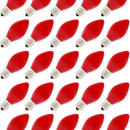 Creative Hobbies® Box of 25 Light Bulbs, Ceramic Opaque Red, Steady Burning, 7 Watt, C7 Candelabra Base -Great for Night Lights, Decorative Lights and Christmas Strings