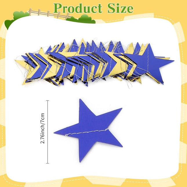 Star Garland, Star Garland Banner, 5PCS 66 Feet Double Side Star Hanging Bunting Banner Backdrop Little Star Paper Hanging Decor for Birthday Wedding Baby Shower Christmas Party Decorations, Blue Gold