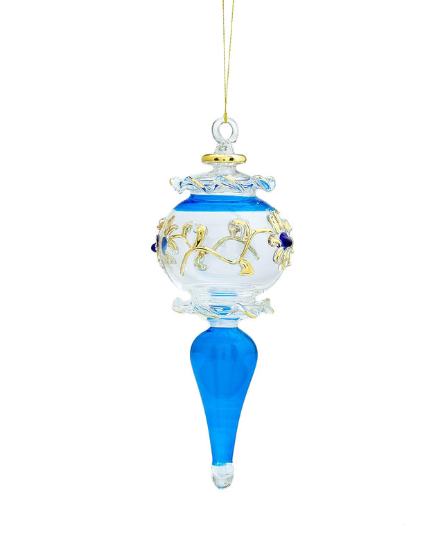 Pharaonic Vintage style Blue Glass ornament for Christmas tree decorations engraved with 14K Gold flowers vintage ornaments Xmas tree decorative ornaments decorating s hanging ornaments