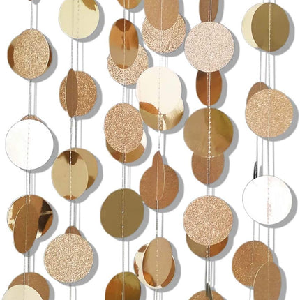 6 Pcs Glitter Champagne Gold Paper Circle Dots Garland Party Hanging Bunting Birthday Party Decorations Engagement Party Bridal Shower Wedding Baby Shower Christmas Supplies Photo Backdrop (52 Feet)