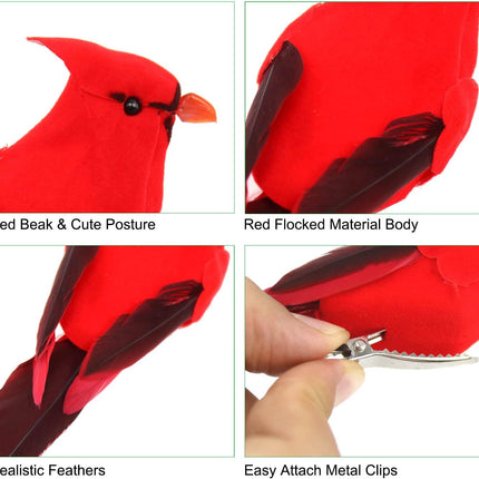 12 PCS Cardinals Clip On Christmas Tree Ornaments, Realistic Artificial Red Cardinals Birds Ornaments for Christmas Tree Wreath Centerpiece Decorations Crafts, 5" Long