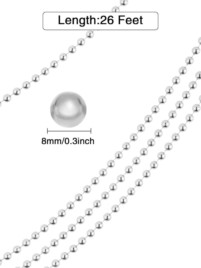 26 Feet Christmas Tree Beaded Garland Plastic Pearl Strands Chain Artificial Pearls Beads Trim Garland for Xmas Tree Holiday Wedding DIY Decoration Supplies (Silver)