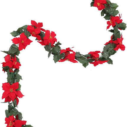 HEALLILY Artificial Poinsettia Vine Christmas Flower Garland Holiday Hanging Decor with Green Leaves for Mantle Fireplace Stairs Door Holiday Decoration 170cm 1