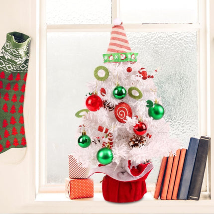 Mini White Christmas Tree, Small Flocked Christmas Tree with Lights and Music Tabletop Artificial Pre-lit Xmas Tree Christmas Decorations Indoor Outdoor for Home Decor Party s
