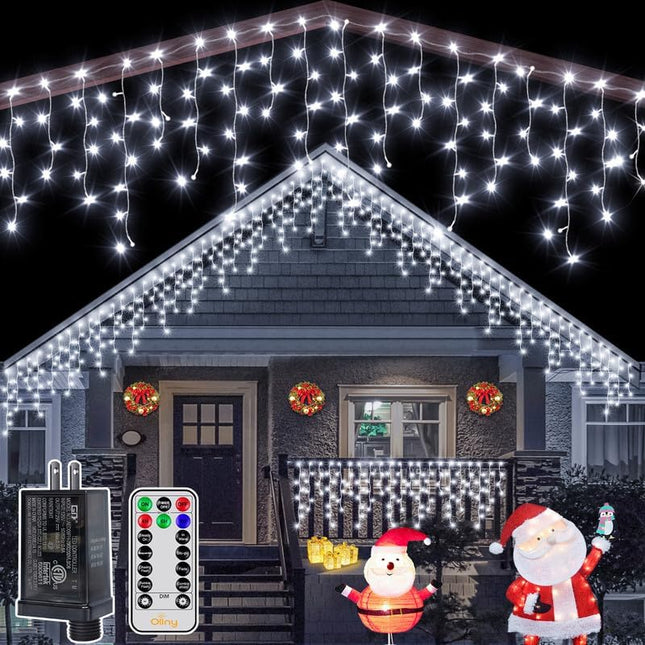 Ollny Icicle Lights for Outside 486LED 40FT, Cool White Christmas Light with Remote 8Modes Timers Waterproof, Plug in Connectable Hanging Lights for Outdoor Indoor House Roof Holiday