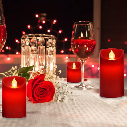 Flameless Battery Operated LED Candles, Remote Control Electric Realistic Candles Flickering Real Wax 4/5/6 Inch 3PACK with 2/4/6/8 Hour Timer for Home Decor Holidays Party (Red)