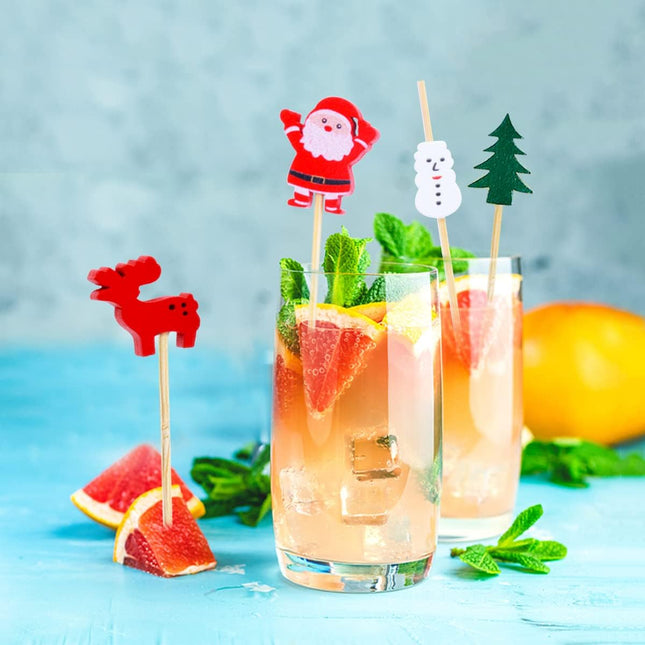 100 Pcs Christmas Cocktail Picks, Appetizer Decorative Toothpicks, Fruits Picks Toothpicks Skewers for Christmas Cake Toppers Decorations, Drink Fruit Desser, Party Food