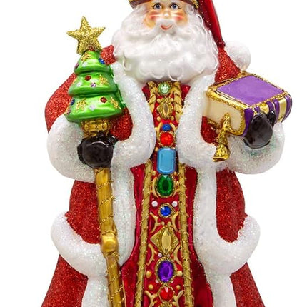 Kurt S. Adler 7” Bellissimo Red Santa with Staff and Book Glass Christmas Ornament BELL0023