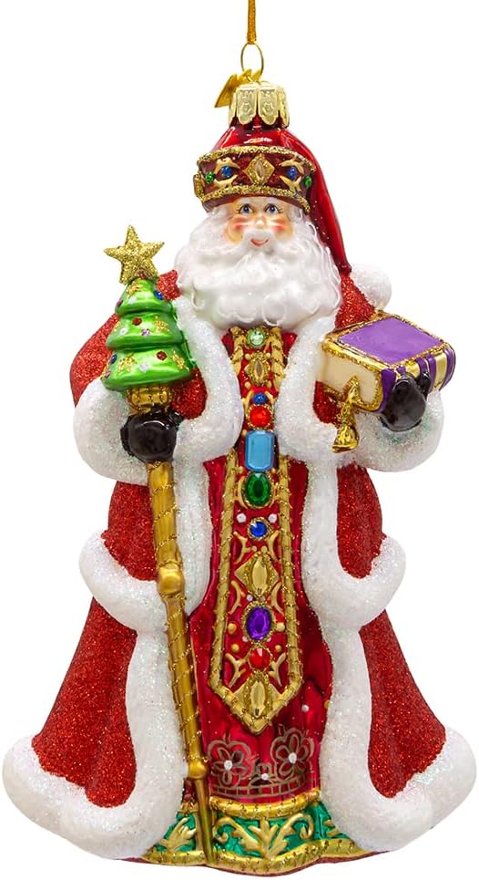 Kurt S. Adler 7” Bellissimo Red Santa with Staff and Book Glass Christmas Ornament BELL0023