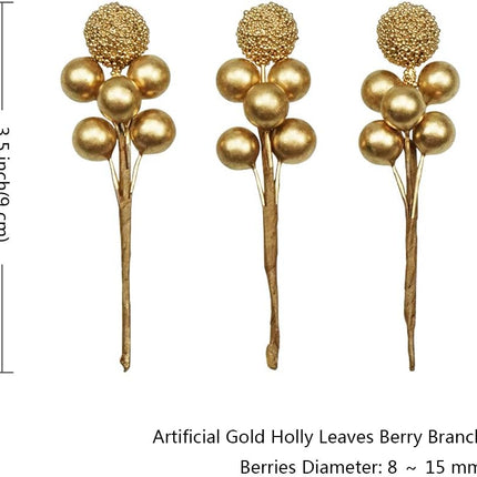 DRWATE Artificial Gold Holly Leaves Berry Picks Stems Fake Winter Christmas Berries Decor for DIY Garland and Holiday Wreath Ornaments, 16 Branch by Bilipala