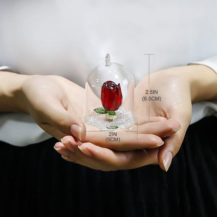 H&D HYALINE & DORA H&D Crystal Rose Flower Figurine Dreams Ornament in a Glass Dome s for her (Red)