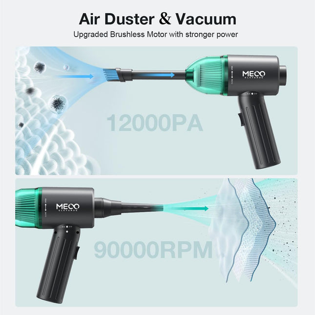 Meco Eleverde Mini Vacuum Cleaner & Compressed Air Duster, Wireless Handheld Vacuum With Brushless Motor 12000Pa High Power And Typec, For Car,Office And Home Cleaning