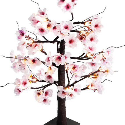 Uieke 24IN Lighted Cherry Blossom Tree 24 Warm White LED Tabletop Artifical Bonsai Tree with Timer Battery Operated for Wedding Party Spring Christmas Home Indoor Japanese Room Decor