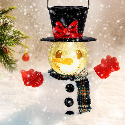 Starsoul Snowman Solar Lanterns, Christmas Outdoor Hanging Lantern Waterproof Decorative Snowman Lamps Decor for Garden, Patio, Yard, Porch, Xmas Holiday Party Decor (Red Bow )