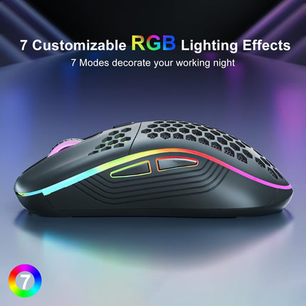 Wireless Gaming Mouse with Honeycomb Shell,USB Cordless 2.4GHz Ergonomic Wireless Mouse,Rechargeable RGB Backlight Computer Mouse for pc,Laptop,Computer(Black)