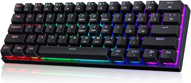 Portable 60% Mechanical Gaming Keyboard, Wired Keyboard with Blue Switches,LED Customization Backlit,61 Keys Ultra-Compact Mini Office Keyboard for PC/Mac/Xbox,Easy to Carry On Trip