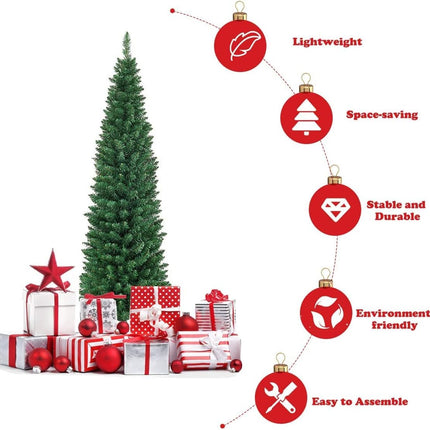SPSUPE 5FT Artificial Pencil Christmas Tree, Slim Skinny Tree with 220 Branch Tips, Sturdy Metal Stand, Unlit Xmas Tree for Home Office Party Holiday Decoration (5FT)