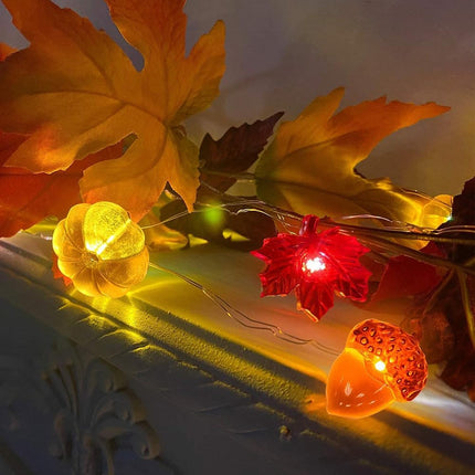 Thanksgiving Decoration 10FT 30 LED 3D Pumpkin Maple Acorn Leaf String Lights Battery Operated USB Plug Remote Timer Orange Fall Lights for Home Autumn Garland Harvest Halloween Party Christmas Decor
