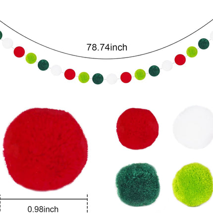 Anwyll Tassel Garlands,Christmas Tassel Garlands with Wood Beads,Tassel Wall Hanging Decor,Classroom Home Decor Pastel Tassel Garland with 2Pcs Pom Pom Balls Garlands for Christmas Holiday Party