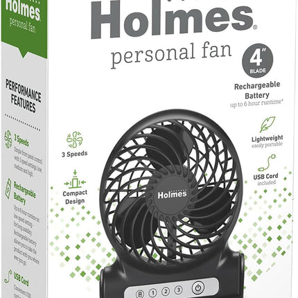 Holmes 4 Personal Fan, Rechargeable Battery, 3 Speed Settings, Lightweight, Compact And Portable, Adjutstable Head, Home