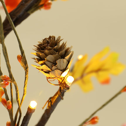 2 Pack 24 Inch Lighted Maple Trees with Pumpkins & Acorns - 24 LED Battery-Powered Fall Decorations for Home, Perfect for Thanksgiving and Harvest Table Decor