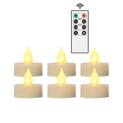 iZAN 6 PCS Flameless LED Battery Operated Tealight Candles with Remote and Timer Flickering Electric Decorative Tea Lights for Christmas Home Party Wedding Decorations 1.5”x1.6” Batteries Included