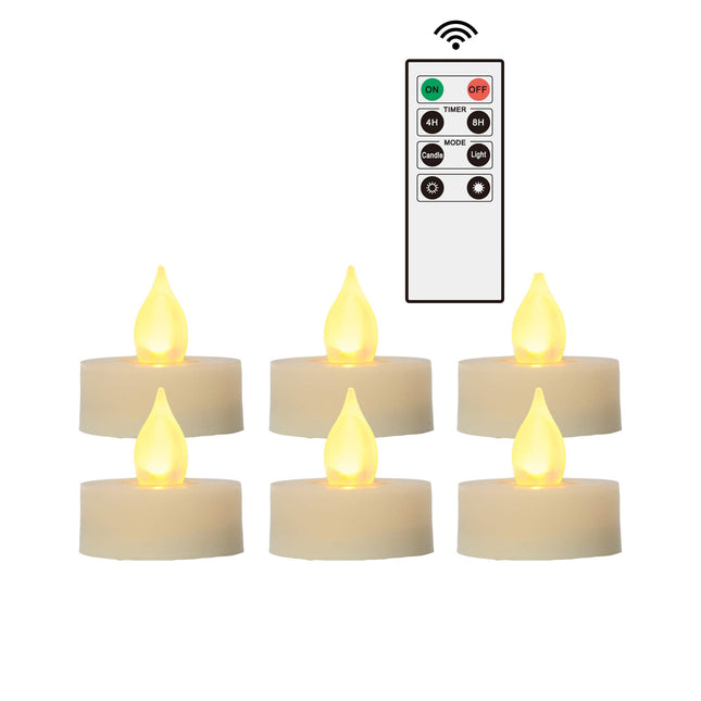 iZAN 6 PCS Flameless LED Battery Operated Tealight Candles with Remote and Timer Flickering Electric Decorative Tea Lights for Christmas Home Party Wedding Decorations 1.5”x1.6” Batteries Included
