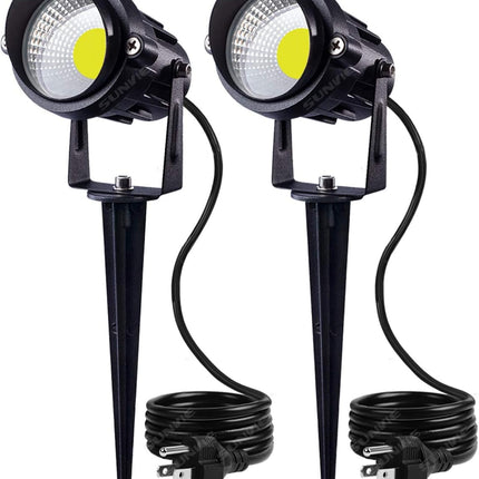 SUNVIE Outdoor Landscape LED Lighting 12W Waterproof Graden Lights COB Led Spotlights with Spiked Stand for Lawn Decorative Lamp US 3- Plug 6500K Daylight White (2 Packs)