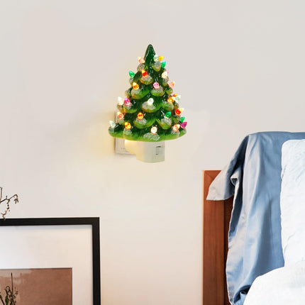 Blissun Ceramic Christmas Tree Night Light, 6" Snow-Capped Christmas Decorative Ceramic Tree