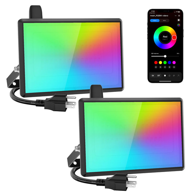 50W LED Flood Light Outdoor, Color Changing Outdoor Lights, Led Stage Lights, Bluetooth RGBW Smart Flood Lights for Christmas, Uplights for Events, 2700K Warm White Uplighting, Music Sync, 2 Pack