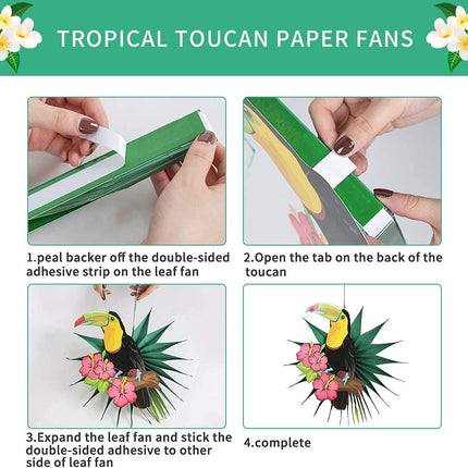 Tropical Bird Toucan Leaf Garland Party Kit for Summer Hawaiian Luau Tiki Tropical Jungle Themed Party Decorations Luau Party Supplies Decor with Paper Palm Leaves Paper Fan Paper Lanterns
