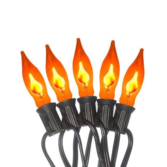 Halloween Flickering Orange String Lights Outdoor, 10Ft Flicker Flame Lights 10 C7 Flame Bulb Lights, Outside Halloween Lights Plug in for Indoor Balcony Patio Party Christmas Halloween Decorations