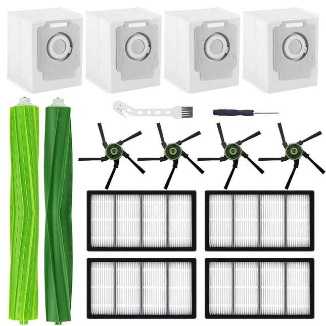 Parts Kit Compatible With Irobot Roomba S9 9150 S9+ S9 Plus 9550 S Series Vacuum Cleaner, 1 Set Of Multisurface Rubber Brush,4 Side Brushes,4 Filters,4 Dust Bags