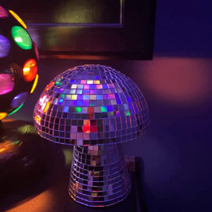 Creative Mushroom Disco Ball for Party, Table Decor Mirror Retro Handmade Disco Ball Mushroom Shape Home Art Decorations,Bar Ornaments(Silver, S(5.9''))