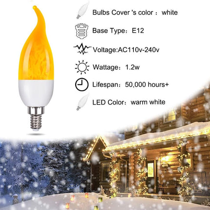 Venforze E12 Flame Bulbs 4 Pack, 3 Mode LED Candelabra Flame Light Bulb 1.2 Watt Warm White Chandelier Flame Bulbs,1801k Candle Light Bulbs, Flame Tip for Christmas Party Decorations