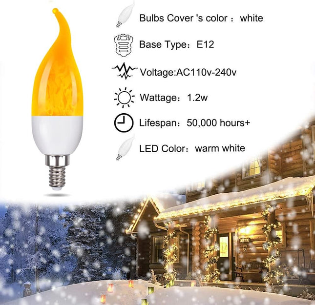 Venforze E12 Flame Bulbs 4 Pack, 3 Mode LED Candelabra Flame Light Bulb 1.2 Watt Warm White Chandelier Flame Bulbs,1801k Candle Light Bulbs, Flame Tip for Christmas Party Decorations