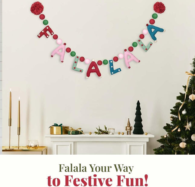 Folkulture Christmas Garland for Mantle Decorations, 72 Inches Outdoor Wool Felt Ball Christmas Decorations for Wall Décor, Easy to Hang Pom Pom Garland Christmas for Boho Décor (Falala)