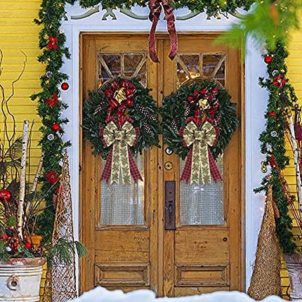 Large Christmas Bows for Wreaths, Red and Black Plaid Buffalo Bow Green Holiday Wreath Bows Thanksgiving Wreath Bows DIY Crafts Bow Large Burlap Bow for Christmas Wedding Party Decorations