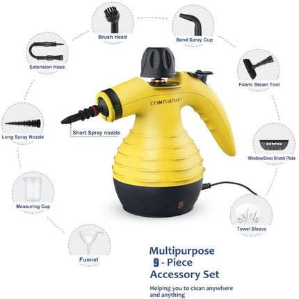 Comforday Multipurpose Handheld Pressurized Steam Cleaner With 9Piece Accessories, Perfect For Stain Removal, Curtains, Car Seats, Floor, Window Cleaning