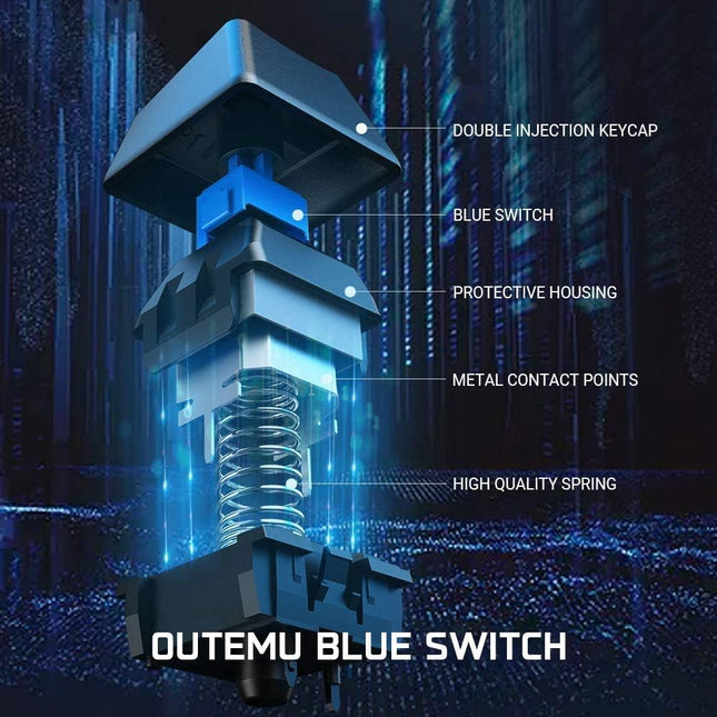 Gaming Mechanical Keyboard K660, RGB Side LED and Backlit Keyboard USB Wired Computer Keyboard with OUTEMU Blue Switches, 104 Full Key-Rollover, Anti Ghosting Keyboard with IP42 Splash-Proof