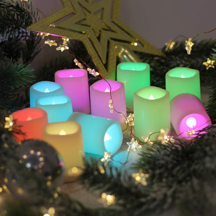DRomance Color Changing Flameless Votive Candles with Remote and Timer, Battery Operated White LED Flickering Votive Pillar Candles 12 Pack Halloween Christmas Decor Candles(1.5 x 2 Inches)