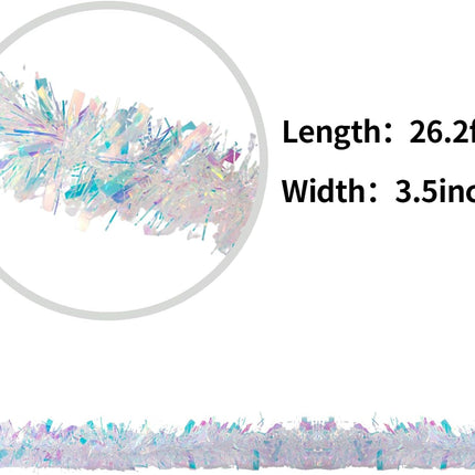 26.2 Feet Tinsel Garland, High-Shine and Fluffy, for Birthday, Weddings, Halloween, Christmas, Party Decorations, Indoor Outdoor Party Supplies, White
