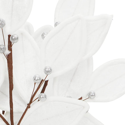 Christmas Tree Picks Leaf Berry Sprays Artificial Velvet Bay Leaves Holly Berries Stems Decorative Sticks for Xmas Tree Topper Vase Filler Branches Flower Arrangment Craft Home Decor Set of 3 (White)