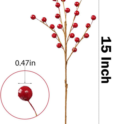 DR.DUDU 12 Pack Christmas Artificial Berry Twigs for Christmas Tree Decoration, 16.5" Christmas Red Berry Stems for Crafts Wreath Garland Christmas Ornaments Decor