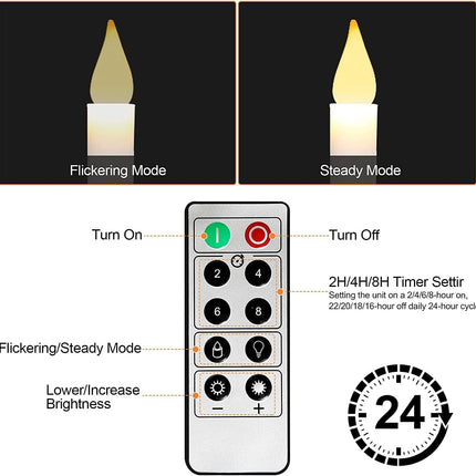 Flameless Candles-Window Candles-LED Battery Operated Candles with 24 AAA Batteries,10-Key Remote and Daily Timer,Window Suction Cups,Gold Removable Holders,Christmas Bow