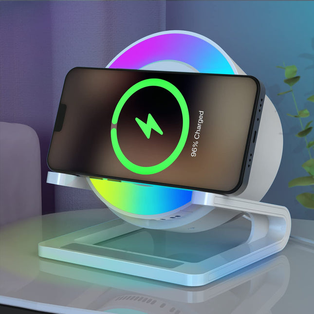 doopo Night Lights Bluetooth Speaker,Wireless Charger 15W with Phone Holder, Touch Control Bedside Lamp Dimmable with Dynamic Colored Music Light, s for Teenage Girls Boys Room Decor