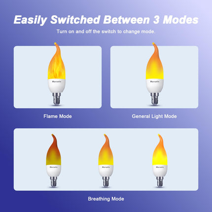 d Flame LED Flame Light Bulbs, 3 Mode E12 Flickering Light Bulbs, Chandelier Base Candle Fire Light Bulb for Halloween Christmas Party Porch Patio Indoor Outdoor Decoration-6 Pack