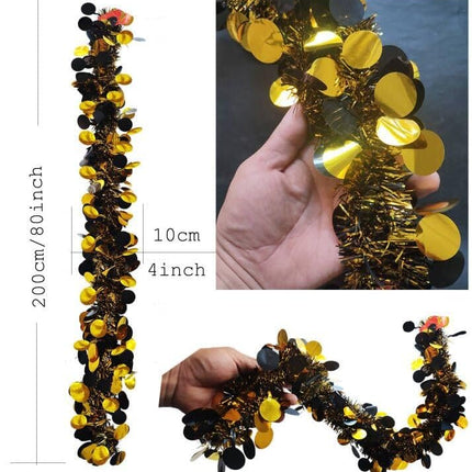 Gold Black Party Decorations - 26.4 Ft Black Gold Tinsel Garland Shiny Hanging Metallic Tinsel Ornaments for Christmas Year Eve Party Supplies