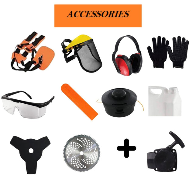 Brushcutter Kit - High Strength Long Handle Multi - Functional Chainsaw 63cc 5 in 1 and Cultivator, 6 Point Disc, 2 Point Blade, Battery-Powered Brushcutter - Gardening Tools - Lawn Mower